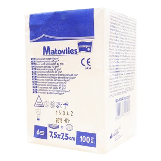 Matopat Matovlies, kompresy niejałowe, włókninowe, 4-warstwowe, 40 g/m2, 7,5 cm x 7,5 cm, 100 sztuk - zdjęcie produktu