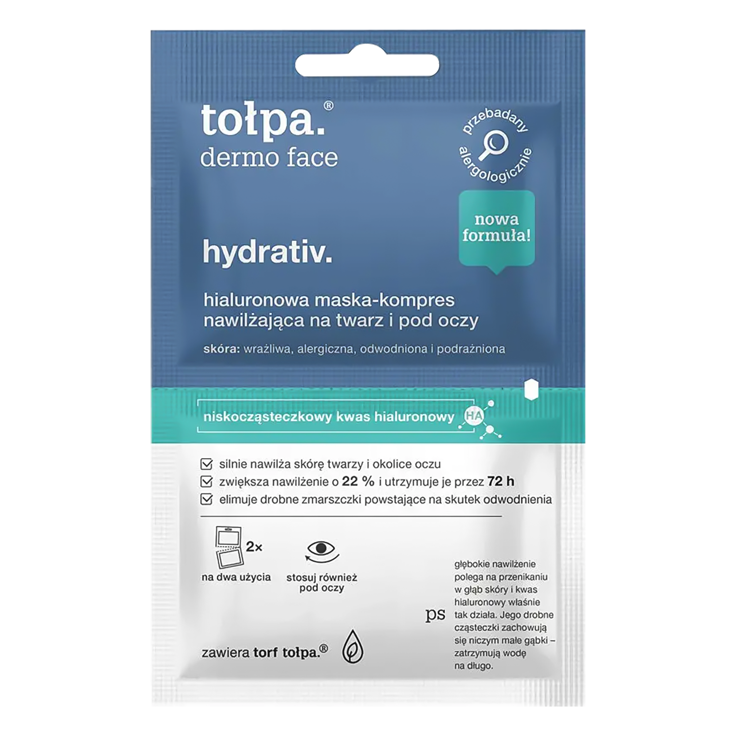 Tołpa Tołpa Dermo Face Hydrativ, hialuronowa maska-kompres nawilżająca na twarz i pod oczy, 6 ml x 2 saszetki
