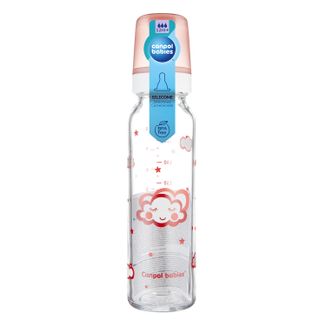 Canpol Babies Basic, butelka szklana ze smoczkiem, rozmiar 3-szybki, Teddy Friend, od 12 miesiąca, 240 ml - zdjęcie produktu