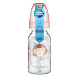 Canpol Babies, butelka szklana, ze smoczkiem rozmiar 1-wolny, dekorowana, 3-6 miesiąca, 120 ml - zdjęcie produktu