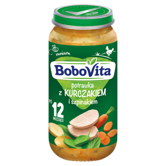 BoboVita Obiadek, potrawka z kurczakiem i szpinakiem, po 12 miesiącu, 250 g - zdjęcie produktu
