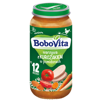 BoboVita Obiadek, warzywa z kurczakiem w pomidorach, po 12 miesiącu, 250 g - zdjęcie produktu