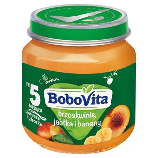 BoboVita Deser, brzoskwinie, jabłka i banany, po 5 miesiącu, 125 g USZKODZONE OPAKOWANIE BoboVita Deser, brzoskwinie, jabłka i banany, po 5 miesiącu, 125 g USZKODZONE OPAKOWANIE - zdjęcie produktu