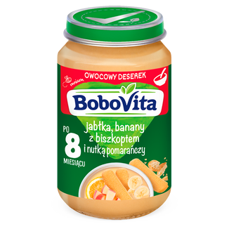 BoboVita Deser, jabłka i banany z biszkoptem i nutką pomarańczy, po 8 miesiącu, 190 g USZKODZONE OPAKOWANIE - zdjęcie produktu