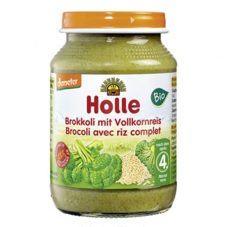 Holle, Danie BIO Brokuły z pełnoziarnistym ryżem, po 4 miesiącu, 190 g - zdjęcie produktu