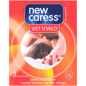 Unimil New Caress Wet N'Wild, prezerwatywy dodatkowo nawilżane, 3 sztuki - zdjęcie produktu