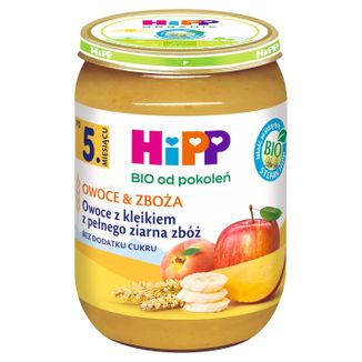 HiPP Owoce i Zboża Bio, owoce z kleikiem z pełnego ziarna zbóż, po 5 miesiącu, 190 g - zdjęcie produktu