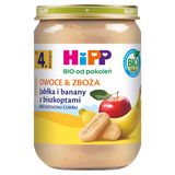 Hipp Owoce i Zboża Bio, jabłka i banany z biszkoptami, po 4 miesiącu, 190 g USZKODZONE OPAKOWANIE - miniaturka zdjęcia produktu