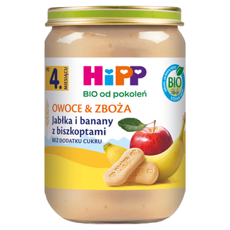 Hipp Owoce i Zboża Bio, jabłka i banany z biszkoptami, po 4 miesiącu, 190 g - zdjęcie produktu