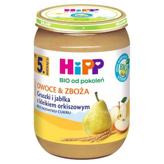 HiPP Owoce i Zboża Bio, gruszki i jabłka z kleikiem orkiszowym, po 5 miesiącu, 190 g - zdjęcie produktu