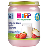 HiPP BIO od pokoleń, jabłka, truskawki i maliny z jogurtem, po 6 miesiącu, 160 g - miniaturka zdjęcia produktu