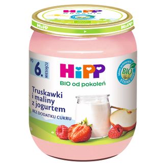 HiPP Owoce i Jogurt Bio, truskawki i maliny z jogurtem, po 6 miesiącu, 160 g - zdjęcie produktu