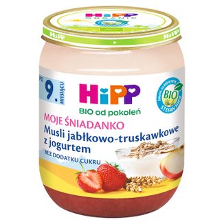 HiPP Moje Śniadanko Bio, musli jabłkowo-truskawkowe z jogurtem, po 9 miesiącu, 160 g - zdjęcie produktu