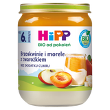HiPP Owocowy Duet Bio, brzoskwinie i morele z twarożkiem, po 6 miesiącu, 160 g - miniaturka zdjęcia produktu