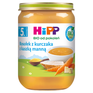 HiPP Zupka Bio, rosołek z kurczaka z kaszką manną, po 5 miesiącu, 190 g KRÓTKA DATA - zdjęcie produktu