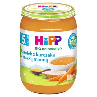 HiPP Zupka rosołek Bio z kurczaka z kaszką manną, po 5 miesiącu, 190 g - zdjęcie produktu