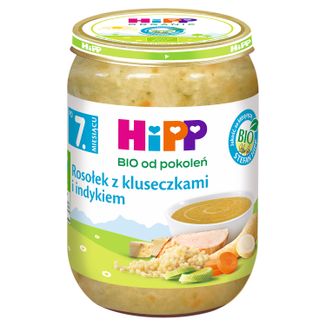 HiPP Zupka Bio, rosołek z kluseczkami i indykiem, po 7 miesiącu, 190 g - zdjęcie produktu
