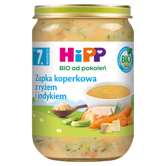 HiPP Zupka Bio, koperkowa z ryżem i indykiem, po 7 miesiącu, 190 g - zdjęcie produktu