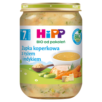 HiPP Zupka Bio, koperkowa z ryżem i indykiem, po 7 miesiącu, 190 g - zdjęcie produktu
