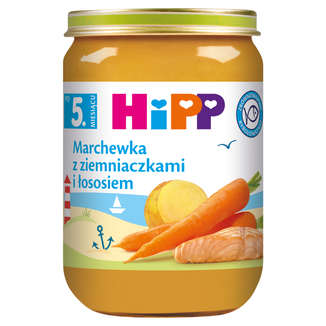 HiPP Danie Bio, marchewka z ziemniaczkami i łososiem, po 5 miesiącu, 190 g - zdjęcie produktu