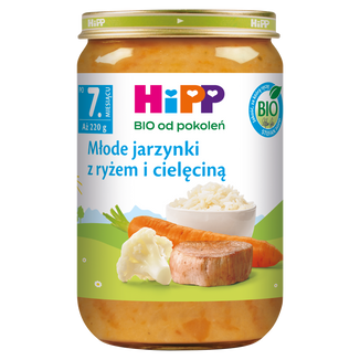 HiPP BIO od pokoleń, młode jarzynki z ryżem i cielęciną, po 7 miesiącu, 220 g - zdjęcie produktu