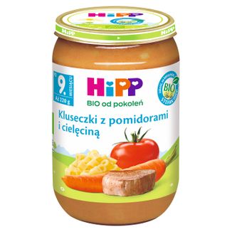 HiPP Danie Bio, kluseczki z pomidorami i cielęciną, po 9 miesiącu, 220 g - zdjęcie produktu