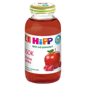 HiPP Sok 100% Bio, maliny-jabłka, bez dodatku cukru, po 4 miesiącu, 200 ml - zdjęcie produktu