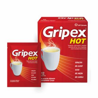 Gripex Hot 650 mg + 50 mg + 10 mg, 12 saszetek USZKODZONE OPAKOWANIE - zdjęcie produktu