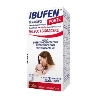 Ibufen dla dzieci Forte o smaku truskawkowym 200 mg/ 5 ml, zawiesina dosutna od 3 miesiąca, 40 ml - zdjęcie produktu