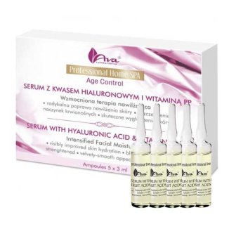 AVA Home Spa, serum z kwasem hialuronowym i witaminą PP, ampułki, 5 x 3 ml - zdjęcie produktu