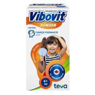 Vibovit Junior Witaminy i żelazo, dla dzieci po 4 roku życia, smak owoców leśnych, 30 tabletek - zdjęcie produktu
