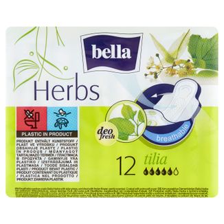 Bella Herbs, podpaski higieniczne ze skrzydełkami z kwiatem lipy, 12 sztuk - zdjęcie produktu
