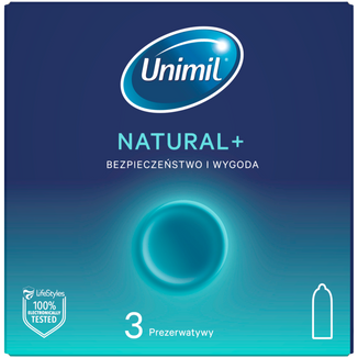Unimil Natural+, prezerwatywy klasyczne, 3 sztuki - zdjęcie produktu