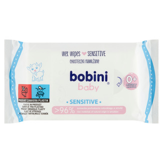 Bobini Baby Sensitive, chusteczki nawilżane dla niemowląt od 1 dnia życia i dzieci, z aloesem i rumiankiem, 60 sztuk KRÓTKA DATA - zdjęcie produktu