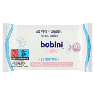 Bobini Baby Sensitive, chusteczki nawilżane dla niemowląt od 1 dnia życia i dzieci, z aloesem i rumiankiem, 60 sztuk - zdjęcie produktu