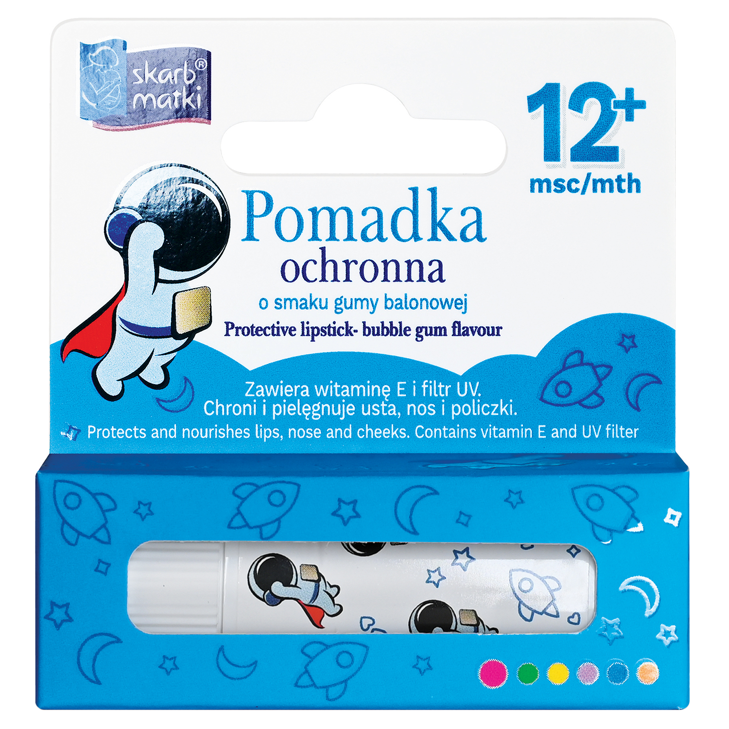 Skarb Matki Skarb Matki, pomadka ochronna dla dzieci, Boy, smak gumy balonowej, od 12 miesiąca, 6,5 g