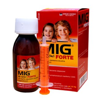 MIG dla dzieci Forte 40 mg/ml, zawiesina doustna od 1 roku, smak truskawkowy, 100 ml - zdjęcie produktu