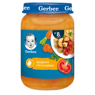 Gerber Obiadek, spaghetti z kurczakiem, po 8 miesiącu, 190 g KRÓTKA DATA - zdjęcie produktu