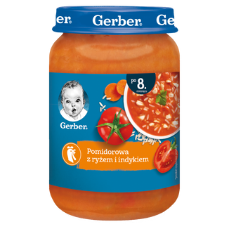 Gerber Zupka, pomidorowa z ryżem i indykiem, po 8 miesiącu, 190 g - zdjęcie produktu