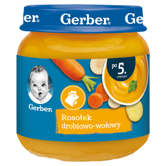 Gerber Zupka, rosołek drobiowo-wołowy, po 5 miesiącu, 125 g USZKODZONE OPAKOWANIE - zdjęcie produktu
