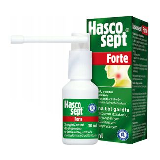 Hascosept Forte 3 mg/ml, roztwór do stosowania w jamie ustnej, aerozol, 30 ml - zdjęcie produktu