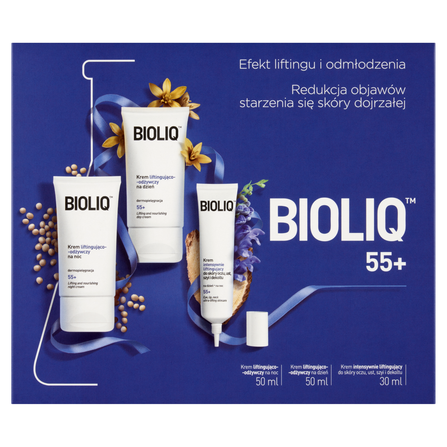 Bioliq Set Bioliq 55+, Creme liftend-pflegend für den Tag, 50 ml + Nachtcreme, 50 ml + Augencreme, 30 ml — Inhaltsstoffe und Bewertung