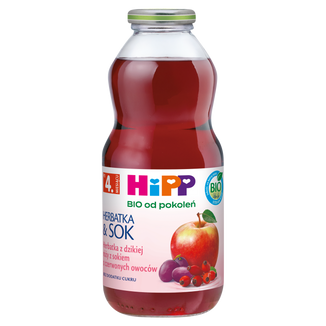 HiPP BIO od pokoleń, herbatka z dzikiej róży z sokiem z czerwonych owoców, po 4 miesiącu, 500 ml USZKODZONE OPAKOWANIE - zdjęcie produktu