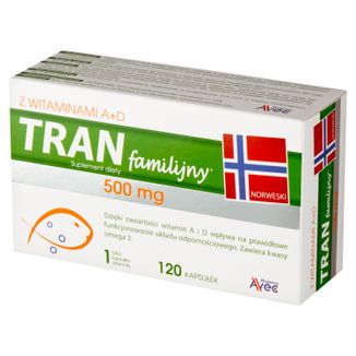 Avec Pharma Tran Familijny z witaminami A + D, 120 kapsułek - zdjęcie produktu
