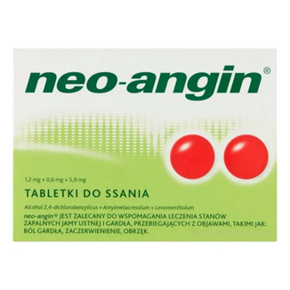 Neo-Angin 1,2 mg + 0,6 mg + 5,9 mg, 36 tabletek do ssania Neo-Angin 1,2 mg + 0,6 mg + 5,9 mg, 36 tabletek do ssania - zdjęcie produktu