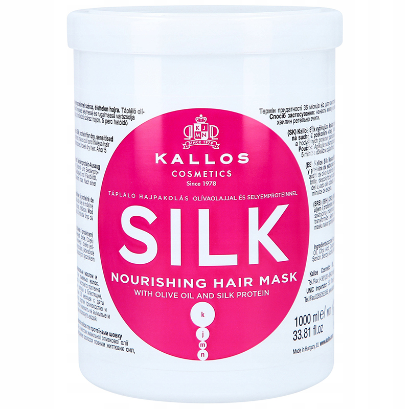 Nieznana Kallos Kjmn Silk, odżywcza maska do włosów z proteinami jedwabiu, 1000 ml