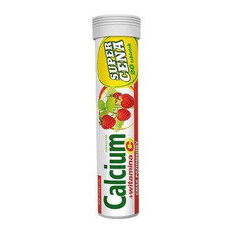 Calcium + Witamina C, smak poziomkowy, 20 tabletek musujących - zdjęcie produktu