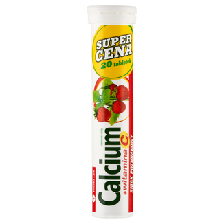 Calcium + Witamina C, smak poziomkowy, 20 tabletek musujących - zdjęcie produktu