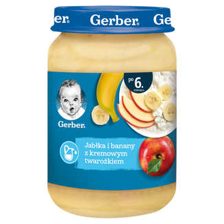 Gerber Deser, jabłka i banany z kremowym twarożkiem, po 6 miesiącu, 190 g - zdjęcie produktu
