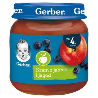Gerber, Deser, krem z jabłek i jagód, po 4 miesiącu, 125 g - zdjęcie produktu